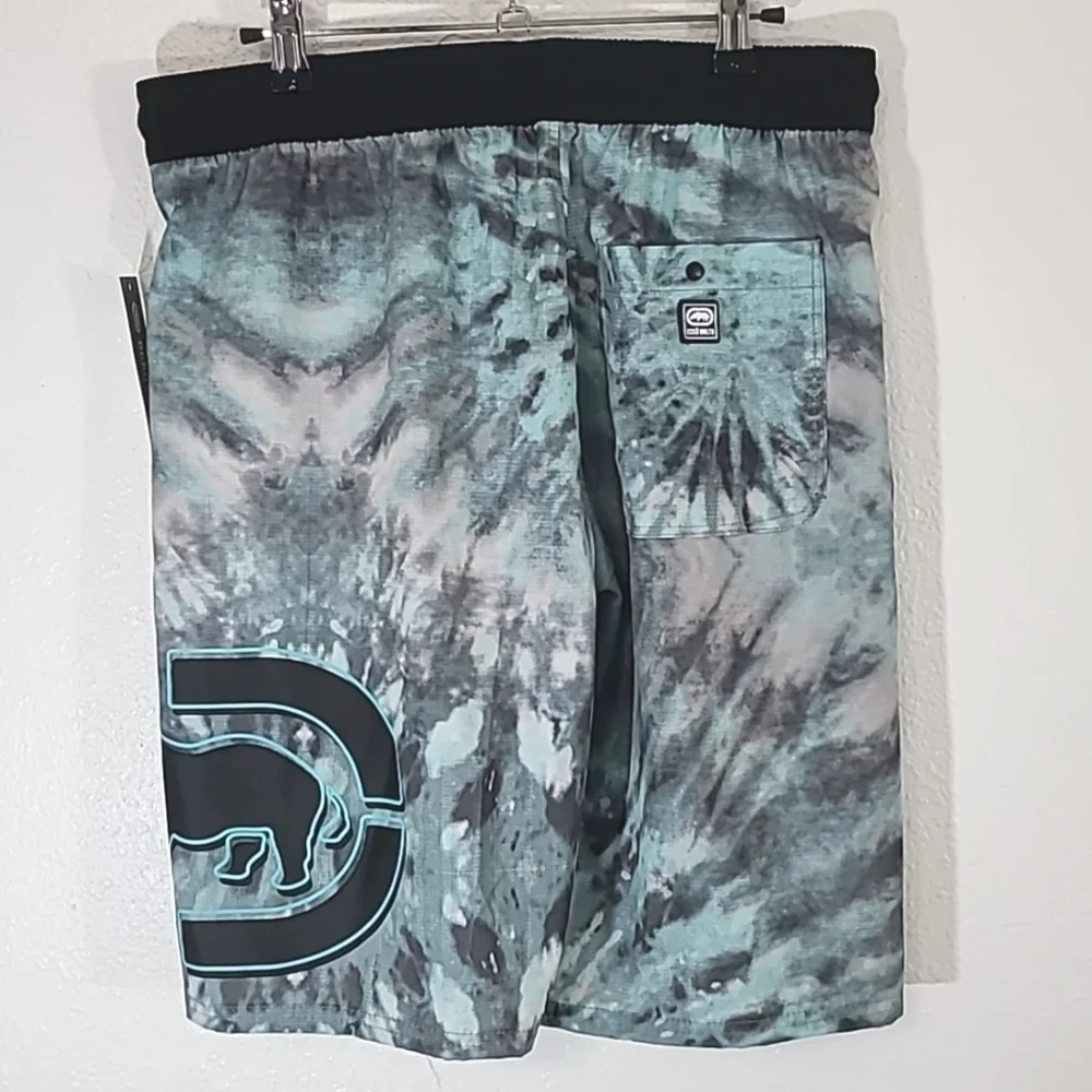 *NWT* ECKO UNLTD. Mint Green, Black, White Swim Trunks w/Logo, size Medium